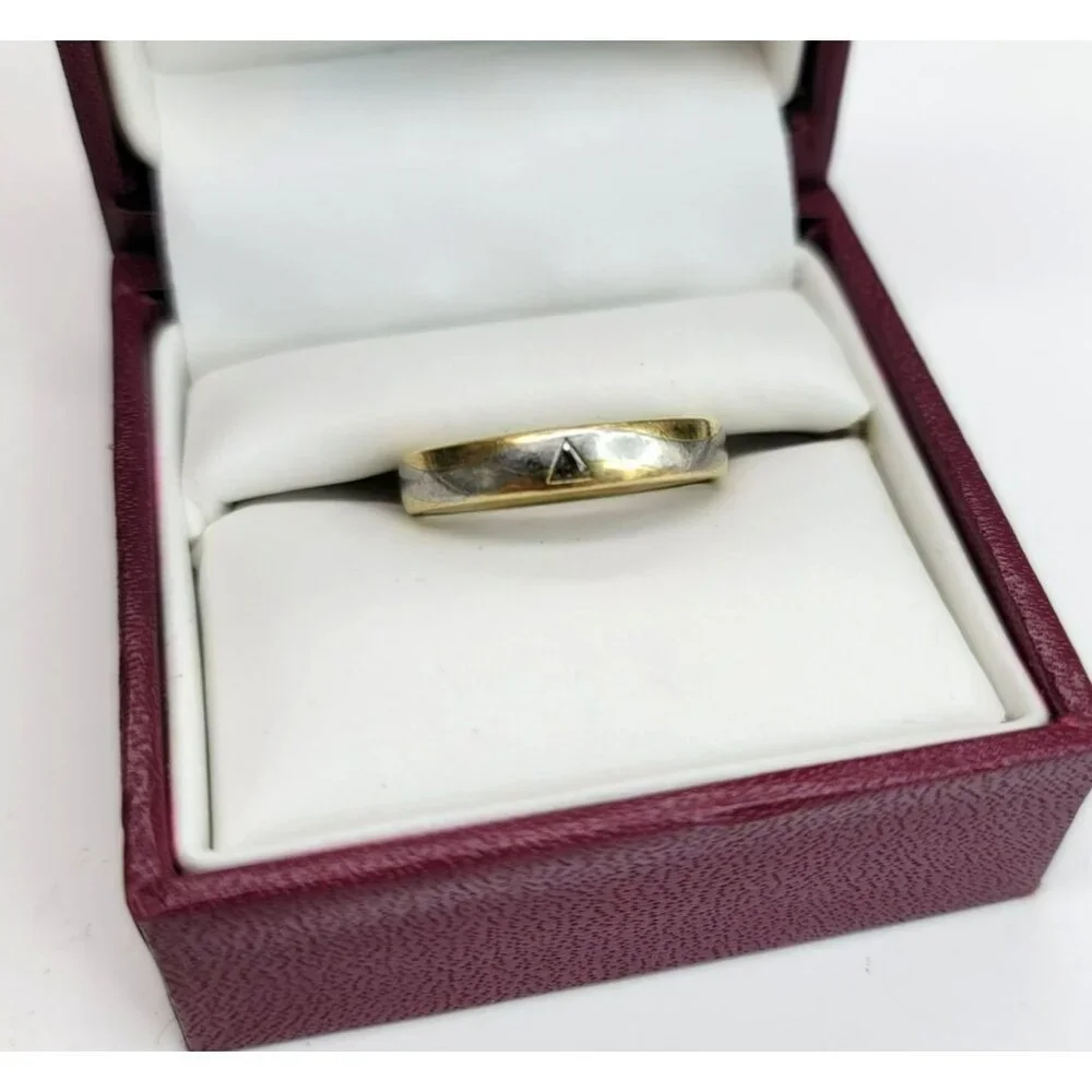 18k Yellow Gold and 950 White Platinum Wave Ring with Triangle Diamond CT3